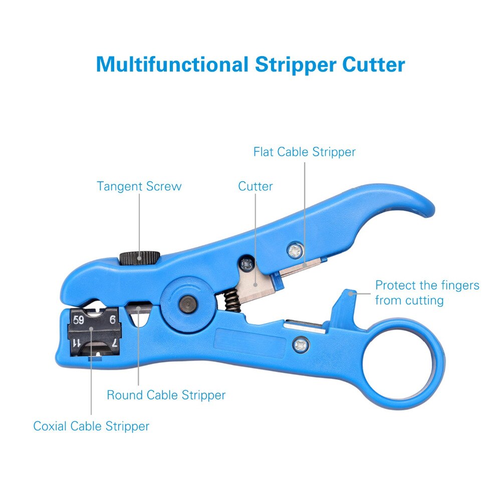 LBSC Wire Stripper Cutter for Round / Flat UTP Cat5 Cat6 Coax Coaxial Cable Stripping Universal Tool