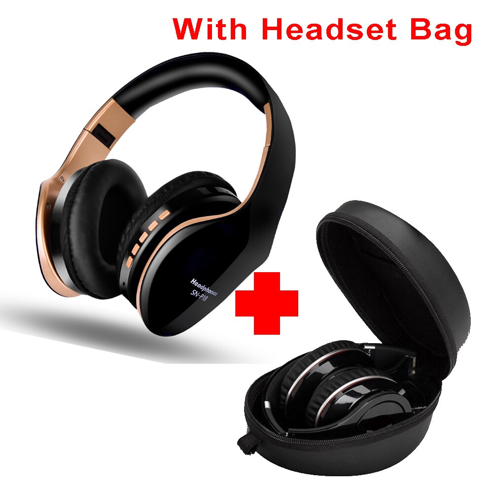 PunnkFunnk Wireless Headphones Bluetooth Earphone 5.0 Foldablel 3D Bass Stereo Noise Reduction Gaming Headset/Mic For Mobile PC: Black-With Bag