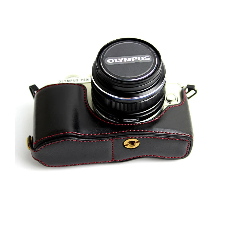 PU Leather case half body Cover Camera Bag For Olympus pen E-PL9 E-PL8 EPL7 EPL8 EPL9 protector shell strap With Battery Opening