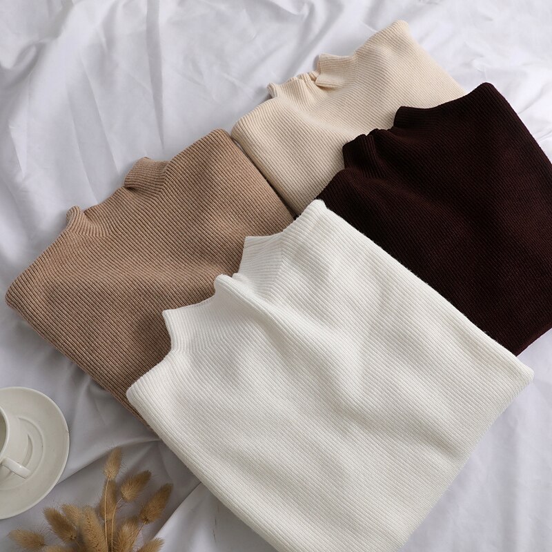 Løs sweater dame pullover afslappet rullekrave langærmet chik oversized strik sweater dame sweatere split side top