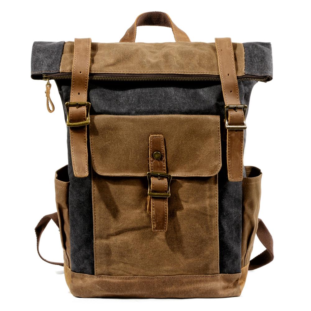 Outdoor Öl Gewachste Leinwand Leder Reise Rucksack männer Luxus Vintage Leinwand Rucksack Große Wasserdichte Rucksack Vintage Tasche: 9120Dark gray