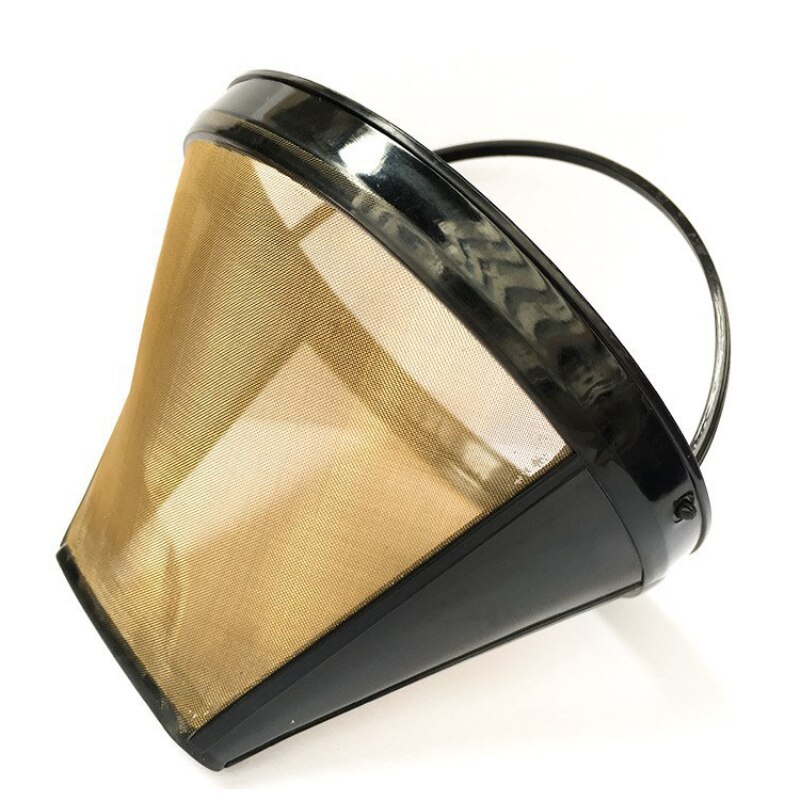 Cone-Style Reusable Coffee Filter Permanent Coffee Maker Machine Filter Gold Mesh With Handle Cafe Coffees Tools