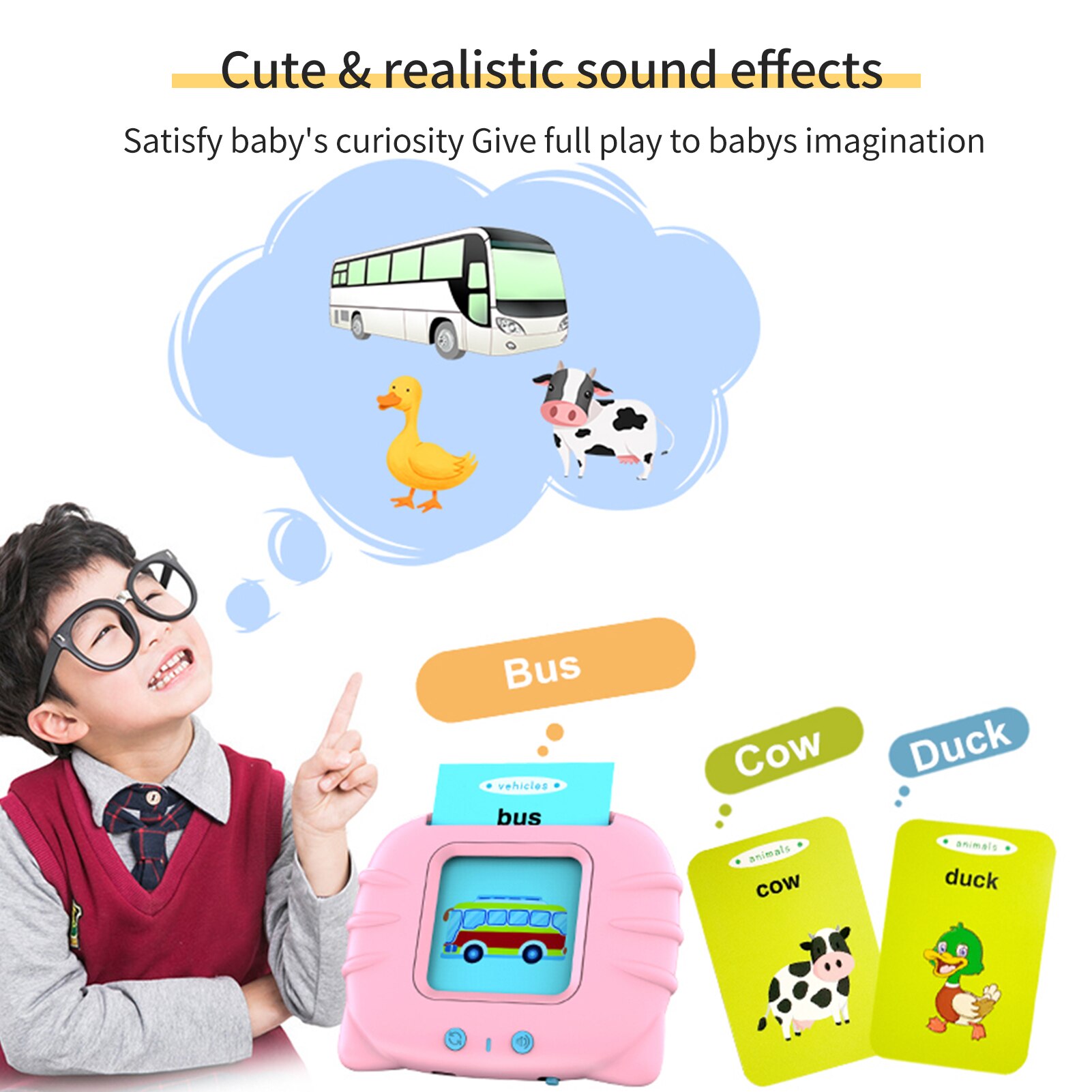 Talking Flash Cards Learning Toys for Toddlers 0-3 Years with Sound Effect English Reading Early Learning Toys