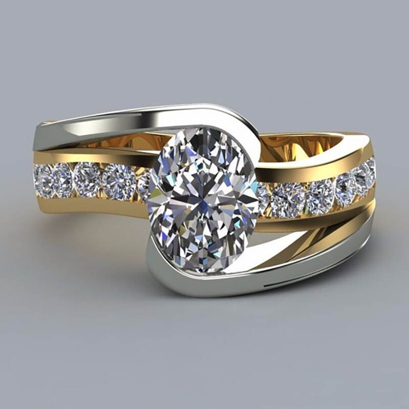 Anillos de circonita blanca Ovalada para hombre y mujer, joyería de Color dorado y plateado a la , de de compromiso de boda,: 8