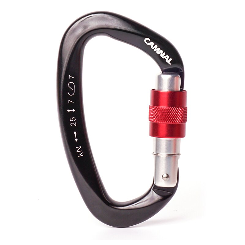 Camnal-Mosquetón para escalar en exteriores, cierre de escalada en forma de D con tamaño de 99x59mm, con hebilla y tensión aplicada de 25KN, equipo de protección en aleación de magnesio y aluminio: Black Red