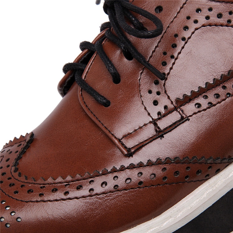 Pxelena british snørebånd preppy flad platform oxfords til kvindelige kvinder brogues wingtip platform creepers sko fretworkplus str.