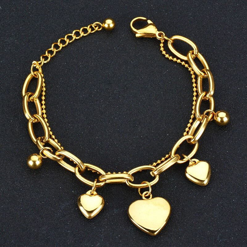 Top Gold Chain Heart Charm Bracelets Trendy Pendant Multilayer Bangles Wedding Birthday