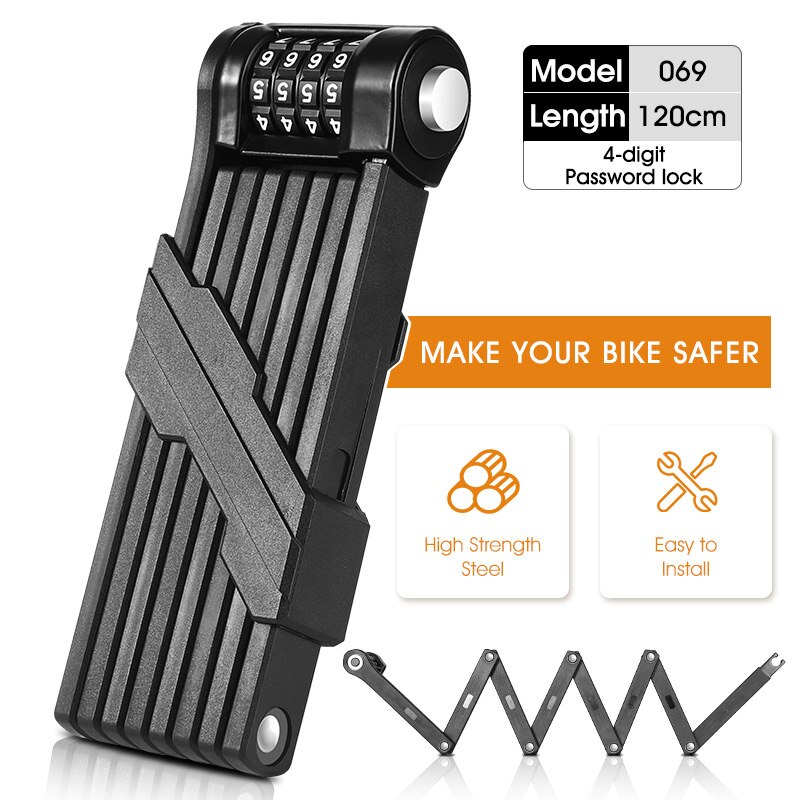 WEST BIKING Bicycle Password Lock Strongest Anti Theft Heavy Duty Lock MTB Road Bike Motorcycle Foldable Bike Lock: 1.2M Password Lock