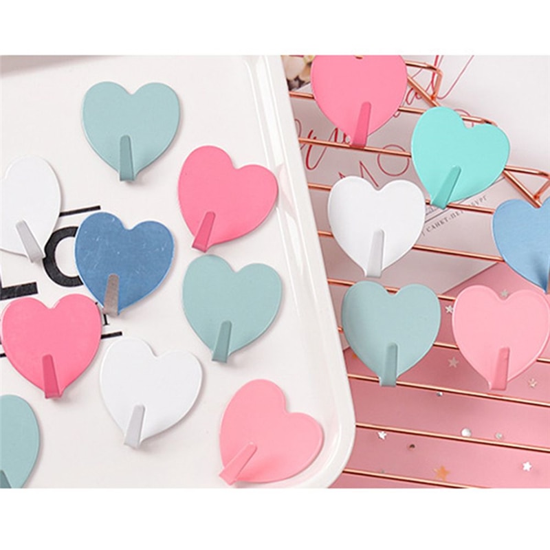 Gancho de Metal en forma de corazón para pegar en la pared, gancho adhesivo fuerte para cocina, sin rastro, para pegar en la puerta,