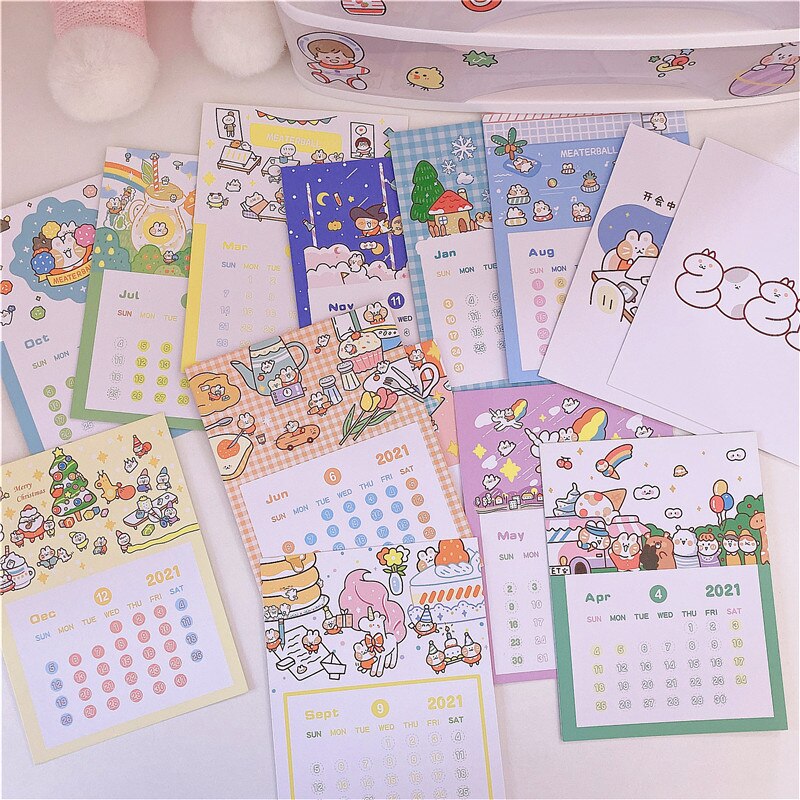 Rabbit Calendar Postcard Small Poster Cute Cartoon Wall Decoration Sticker Calendar Posing Props Children's: rabbit