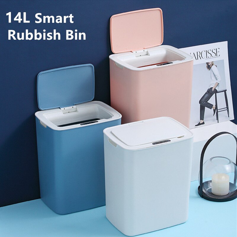 14L Automatic Touchless Smart Infrared Motion Sensor Rubbish Waste Bin Kitchen Trash Can Garbage Bins Home Cleaning Tool