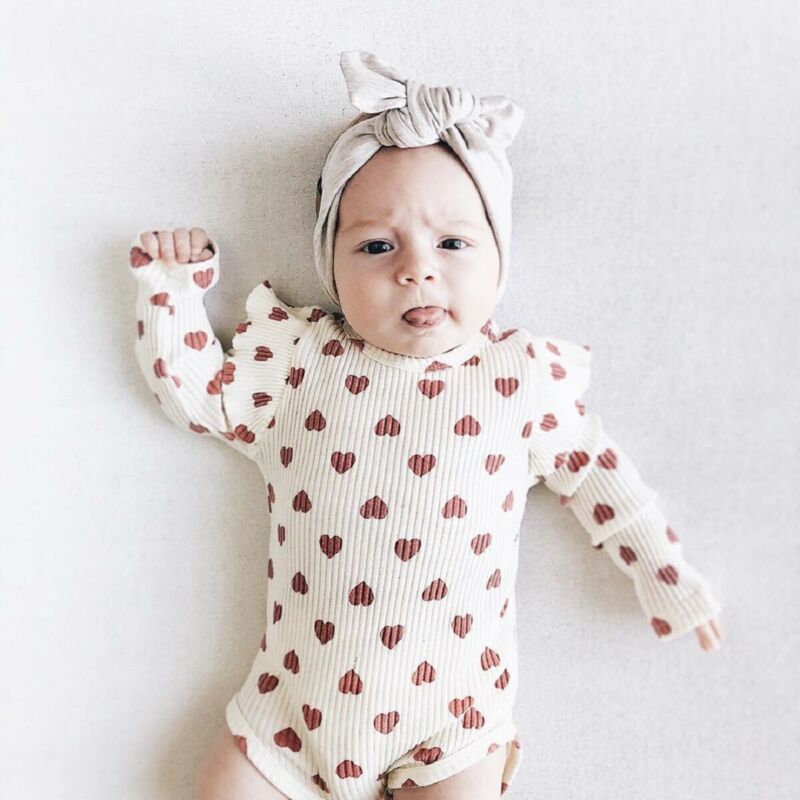 pudcoco Spring Autumn Clothing Newborn Kids Baby Girls Boy Ribbed Clothes Ruffle Hearts Jumpsuit Fly Long Sleeve Bodysuit Outfit