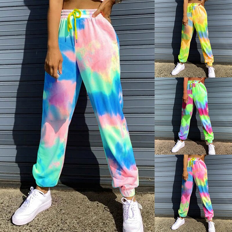 Tie dye joggingbroeken hoge taille lange baggy broeken dames joggingbroeken losse broeken herfst winter streetwear kleding