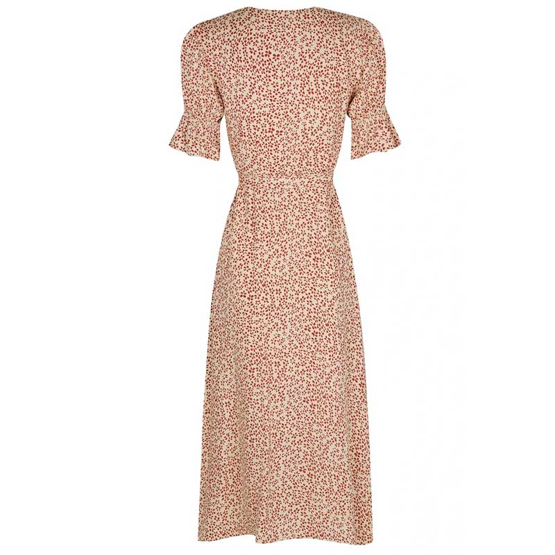 BOHO INSPIRED SAND PRINT wrap dress women self-ties long boho dress V-neck short puff sleeves summer dress ladies dress