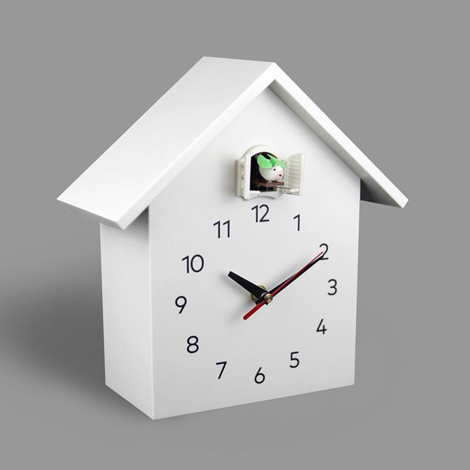 Reloj de cuco colgante para niños, Péndulo de pájaro, gabinete de mesa, casa de pájaro, dormitorio, silencioso, decoración de escritorio: White