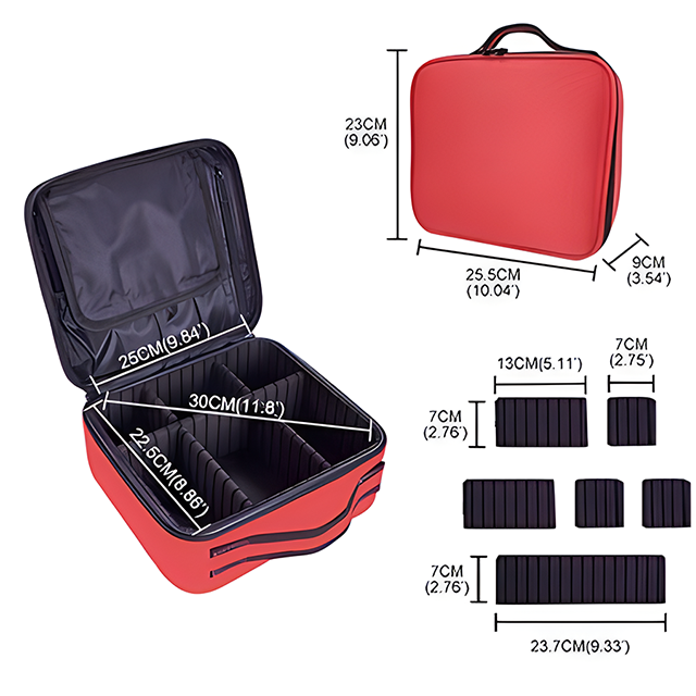 Makeup bag Train Case Makeup Cosmetic bag Organizer Portable Artist Storage Bag With Adjustable Dividers Makeup Brush Case: Red