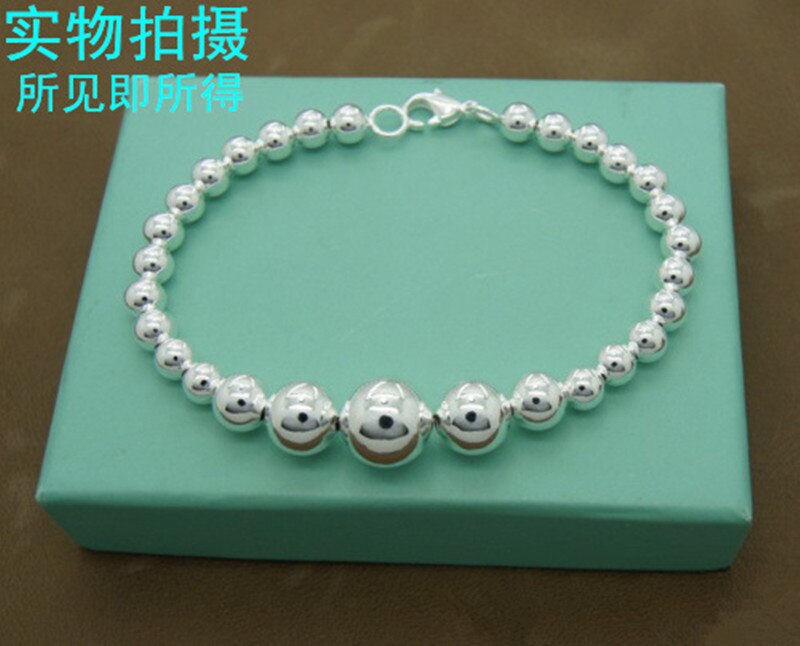 Moda feminina 925 prata esterlina 6mm charme corrente pulseiras e pulseiras 925 prata esterlina jóias presentes: Rosary Bracelet