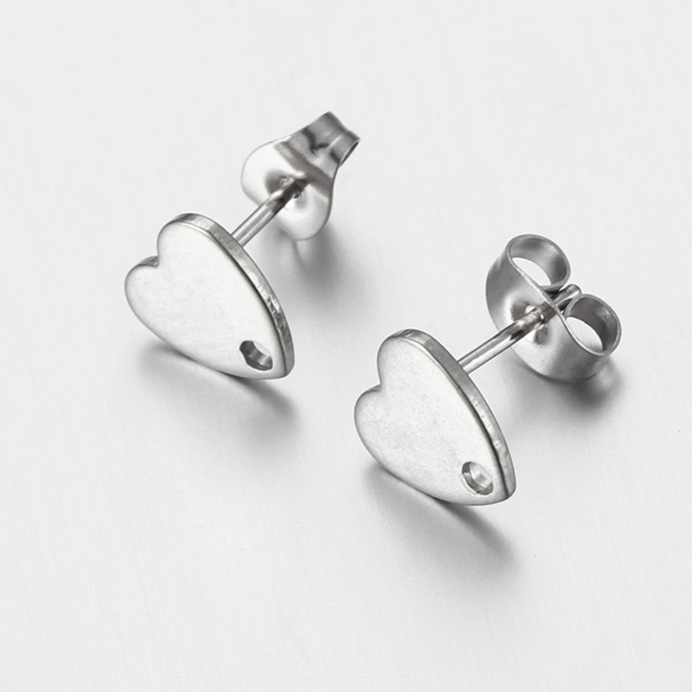 10 Uds. De pendientes dorados de acero inoxidable con forma de corazón de amor para pendientes DIY, Base para hacer joyas, accesorios de componentes con dijes colgantes con agujeros: Rosa