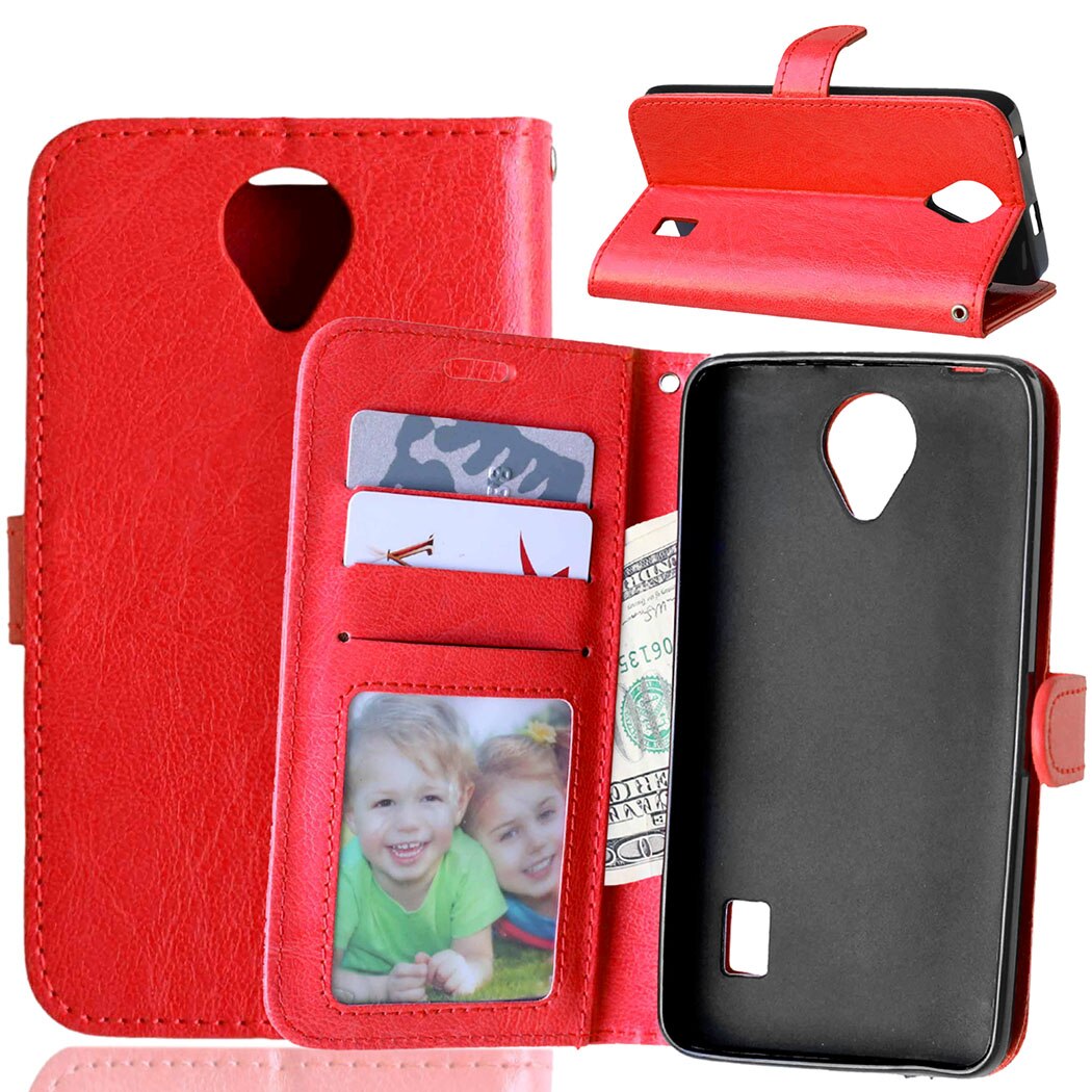 for Huawei Ascend Y635 Case Luxury Flip Wallet Leather Coque for Huawei Y 635 Cover Ascend Y635 Stand Phone Case with Card Slot: Red
