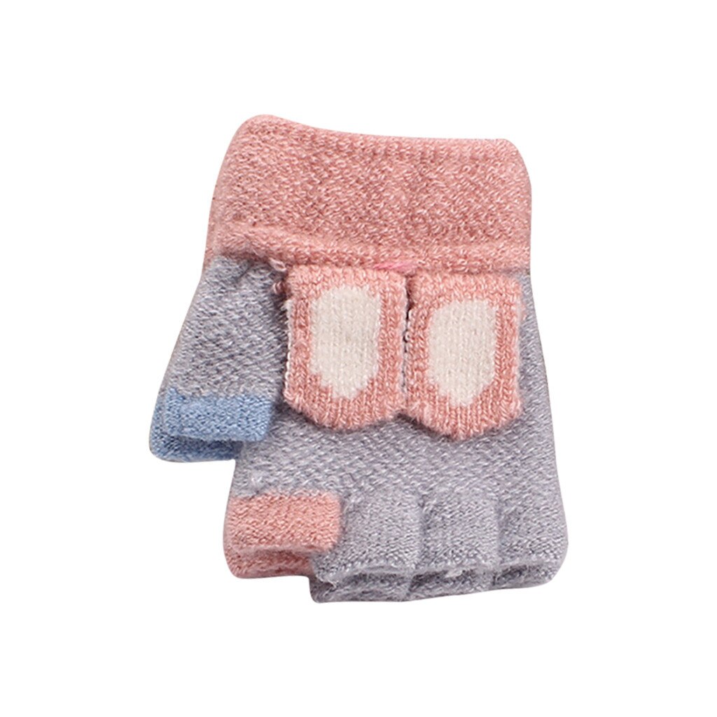 Alla moda Della Rappezzatura Inverno Bambini Mitten Guanti Guanti Per Bambini Guanti Mezzi della Barretta Del Fumetto Caldo Guanti A Maglia Per Bambini перчатки женские: Gray