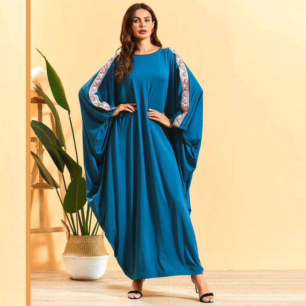 Caftan marocain surdimensionné ethnique ruban Patchwork manches chauve-souris cape Abaya robe pour les femmes dubaï musulman turquie islamique vêtements