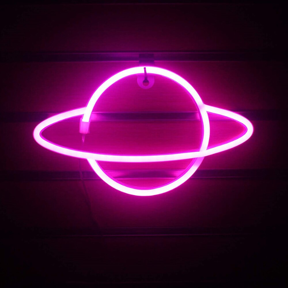 Led neonlampe farverig elliptisk planetformet skilt neonlys til bar fest bryllup hjem indretning atmosfærisk lampe: Lyserød