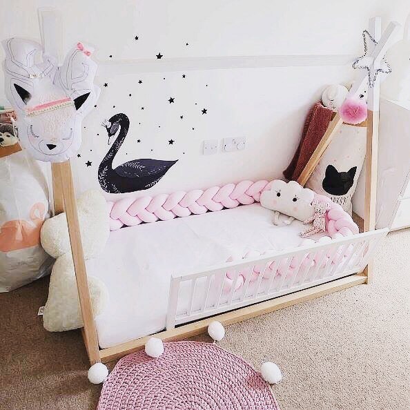 200 Cm Pasgeboren Baby Bumper Bed Crib Cot Protector Katoen Knoop Kussen Lange Gevlochten Kussen Gevuld Kwekerij Beddengoed Kinderkamer decor