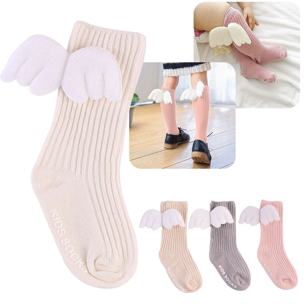 0-4Years Leuke Baby Kids Peuter Meisje Jongens Soft Knie Hoge Been Warmer Engelenvleugels Sokken