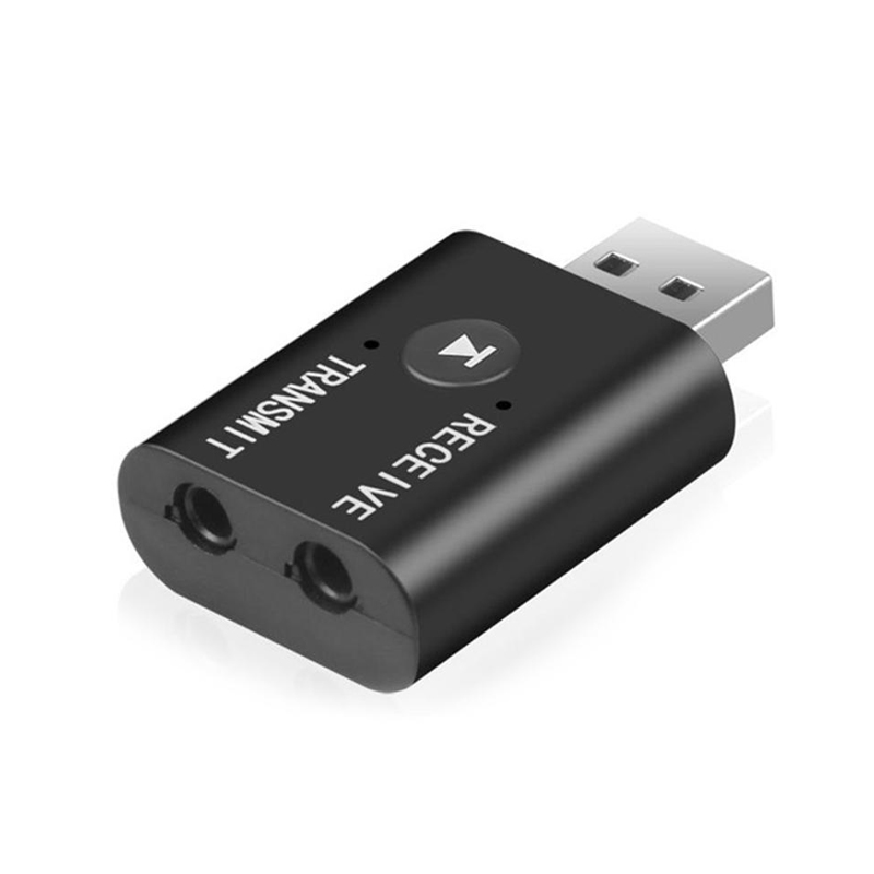 Adaptador de audio Bluetooth 2 en 1 de VAORLO, receptor y transmisor inalámbrico estéreo 3D con entrada auxiliar USB de 3,5 mm para kit de coche, PC, TV, altavoz y amplificador: Negro
