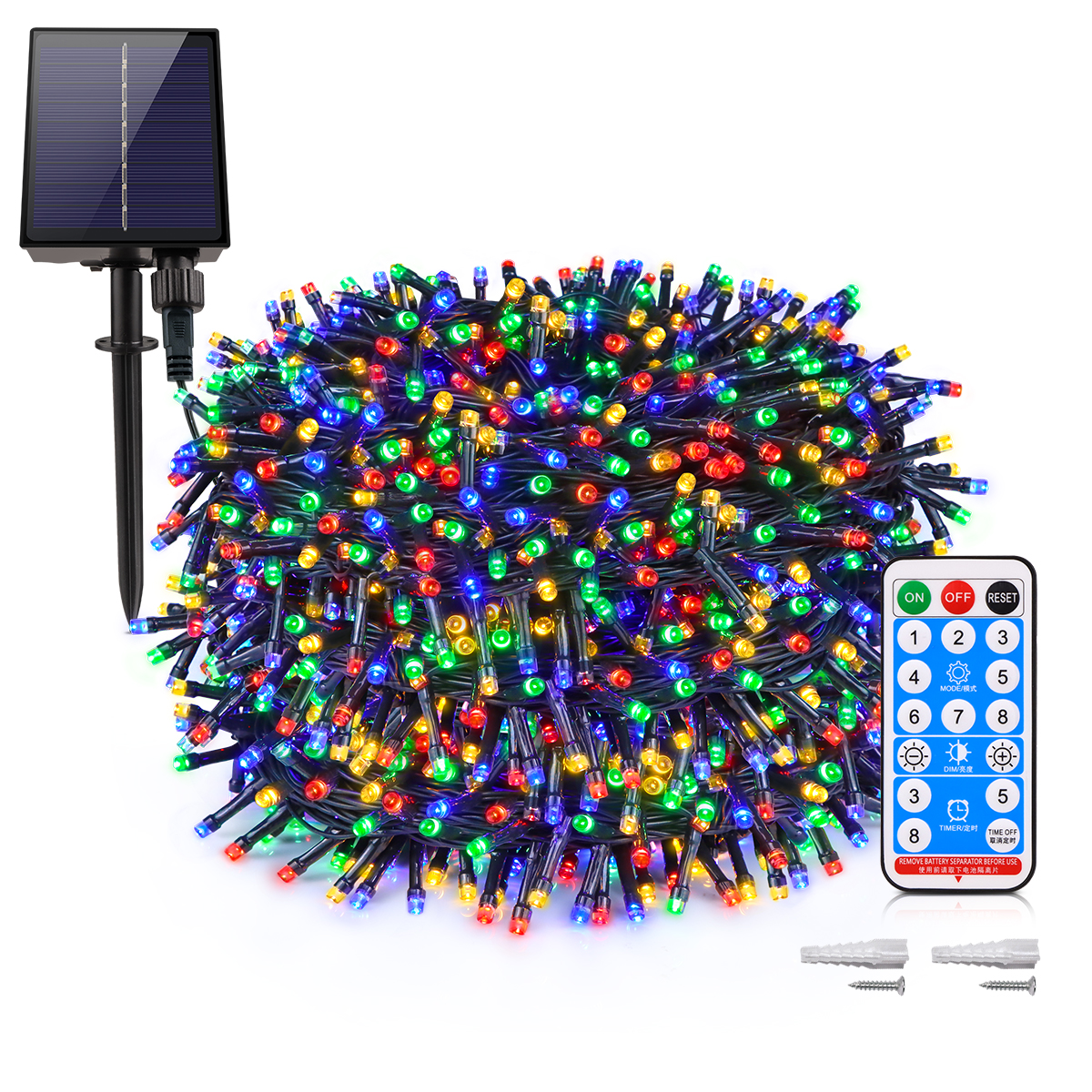 Rgb led solcelledrevet lyslenke vanntett utendørs 8 lysmoduser varm/hvit lyslenke julekorridor hagedekorasjonslampe: Rgb / 0.5w
