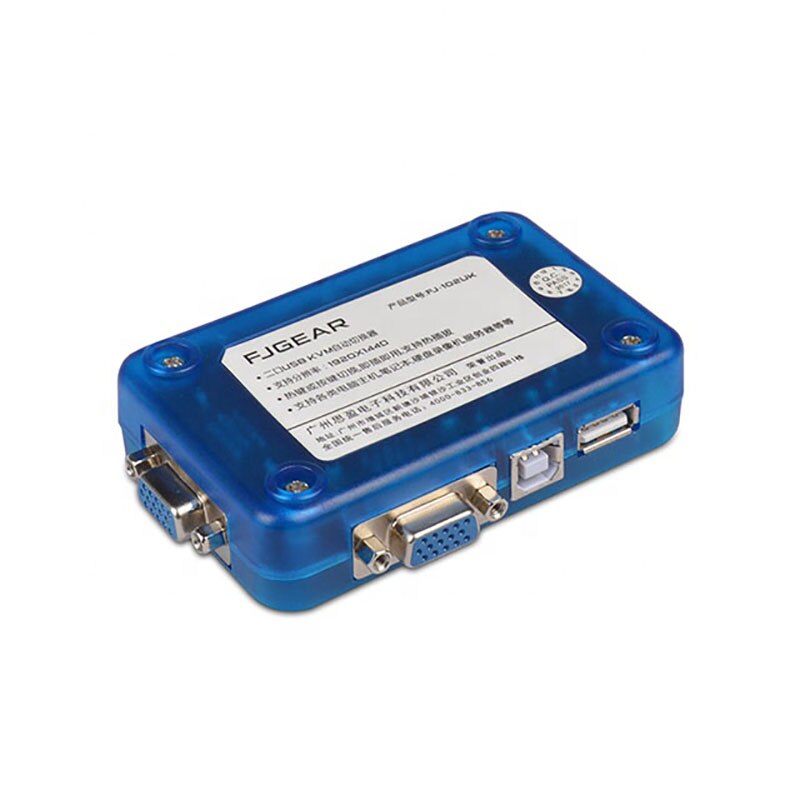 Selector de interruptor automático KVM, 2 puertos USB, dos en uno, interruptor de clave de acceso Vga, 2 puertos, compartir un juego de ratón y teclado, FJ-102UK de visualización