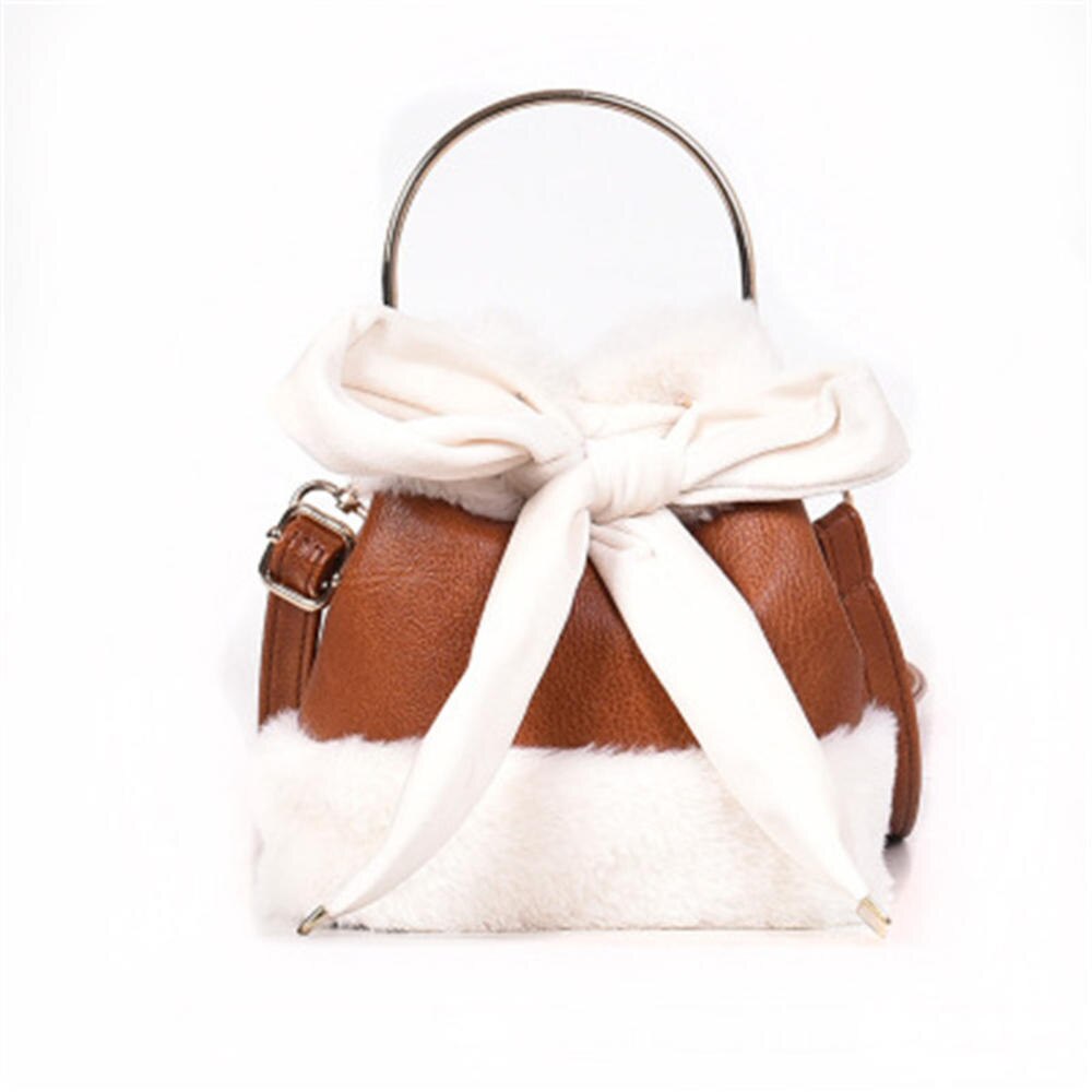 hiver nouvelle PU cuir nœud papillon fille femmes dames petit cartable coréen en peluche bandoulière sac à bandoulière sacs à main