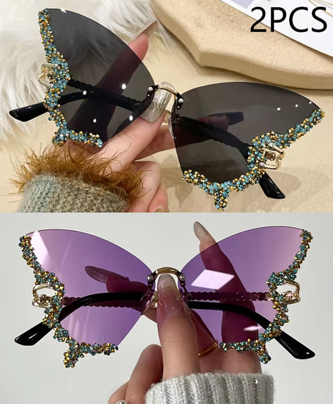 Luxus Diamant Schmetterling Sonnenbrille Frauen Y2K Jahrgang Randlose Übergroße Sonnenbrille Damen Brillen: Photochrome