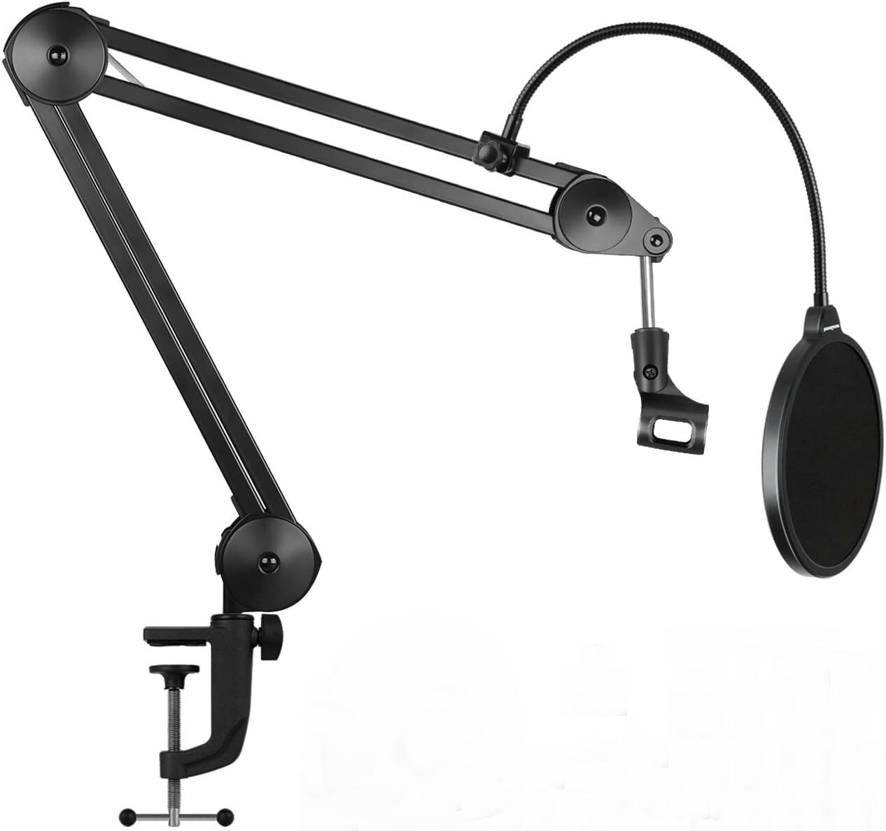 Soporte de brazo de micrófono, resorte de tijera de suspensión ajustable, resistente, incorporado, para bola de nieve azul Yeti: with pop filter