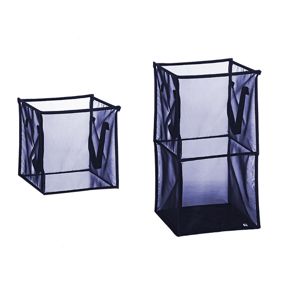 Przenośna siatka robić prania kosz składany z uszami robić przechowywania uchwyt składany sznurek Port kosz na brudne ubrania ^ o ^: 32x32x32cm / niebieski