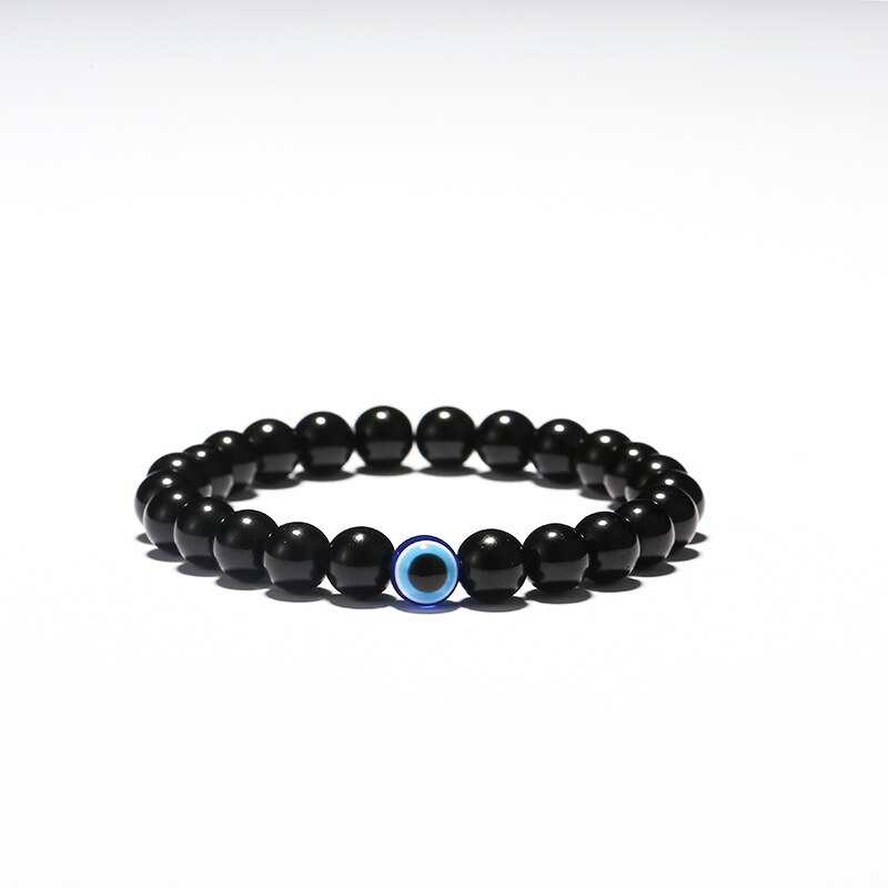 3 taille turc mauvais yeux Bracelet noir pierre naturelle perles obsidienne hommes Braslet pour homme Yoga main bijoux accessoires: 8mm Beads