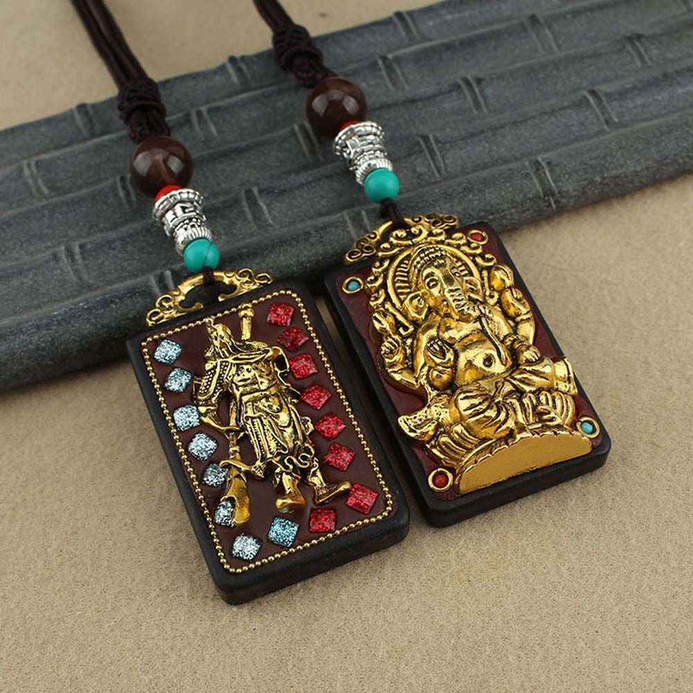 Vintage Nepal Thangka Boeddha Standbeeld God Ebbenhout Olifant Hanger Guan Yu Hanger Ketting Voor Mannen Vrouwen Trui Keten