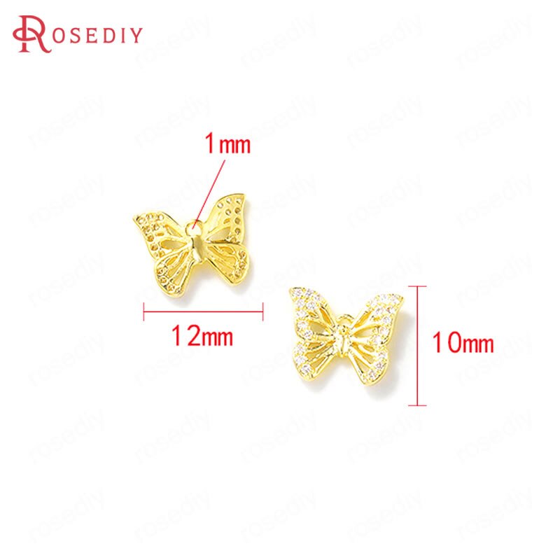 (38662)4PCS 12x10MM 24K Color Oro In Ottone e Zircone Farfalla Pendenti E Ciondoli Pendenti Con Gemme E Perle Accessori Per Monili Che Fanno Fai Da Te accessori di risultati