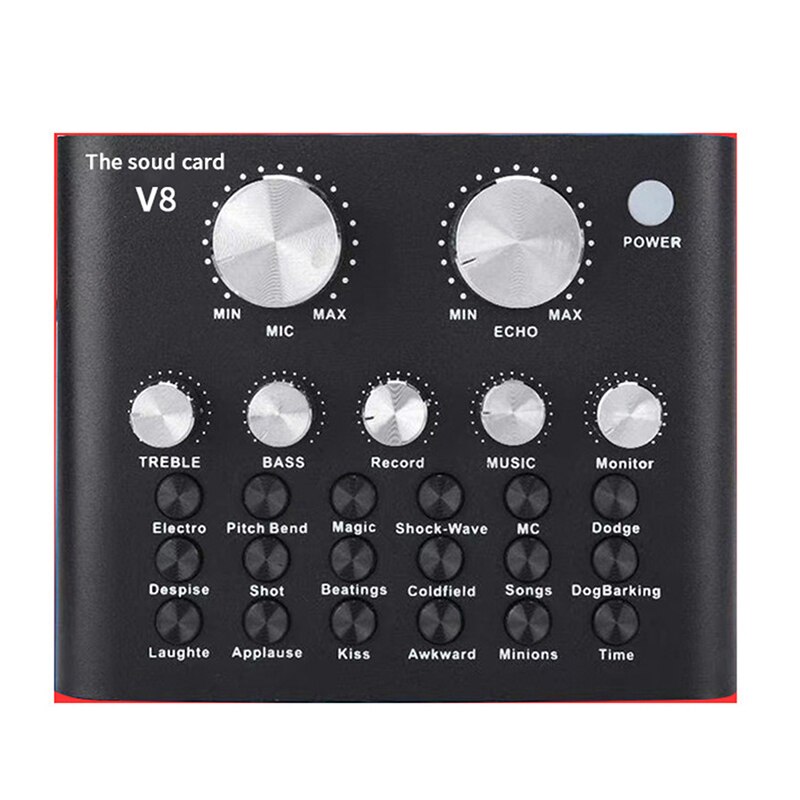 1SET Audio Interface V8 Usb Sound Card Audio Microphone Webcast Live Sound Card External Usb Bluetooth Function For Phone PC