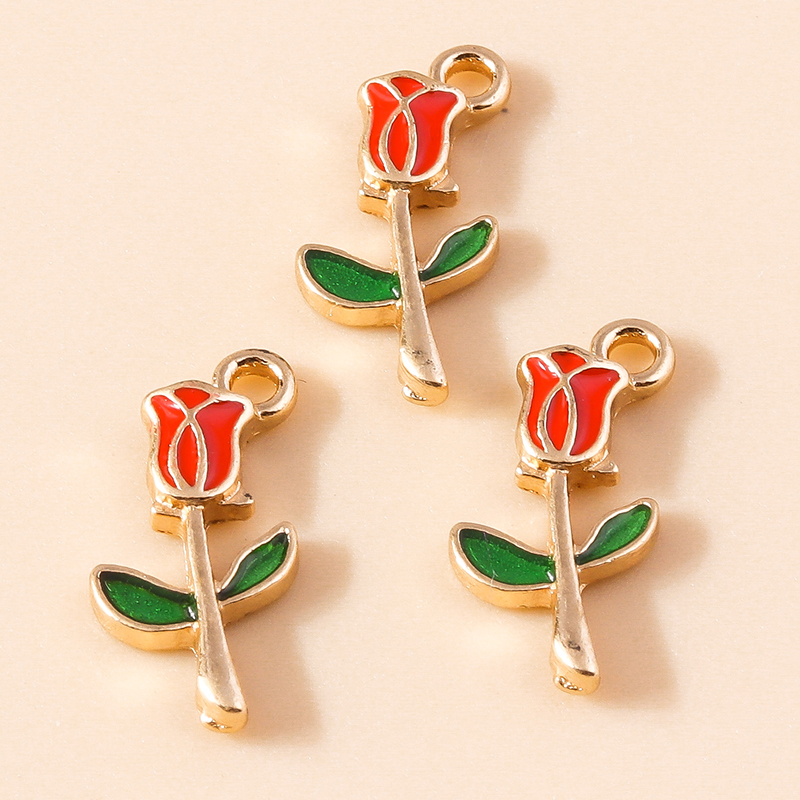 Mini Rosa esmaltada romántica, 10 piezas, 9x18mm, dijes para collares, colgantes, pendientes, fabricación de joyas DIY, hallazgos hechos a mano: orange