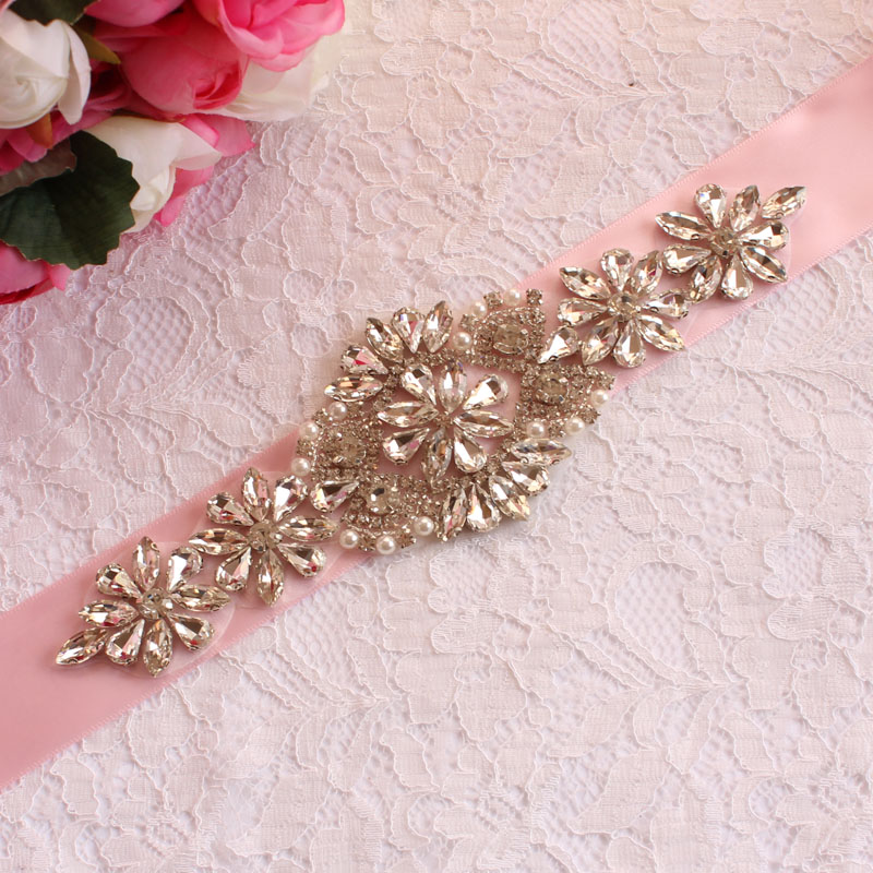 Brudekjole bælter, brude bælter, dame bælter, bryllup og vigtige lejligheder, rhinestone bælter, bryllup tilbehør: Lyserød