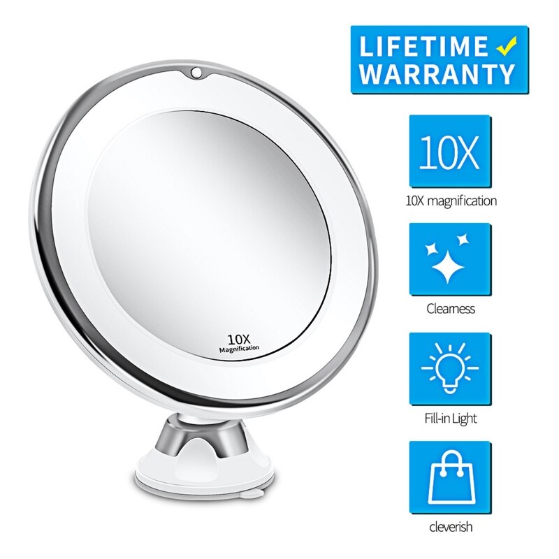 10X Magnifying Makeup Mirror with Light 360 Degree Rotation Powerful Suction Cup