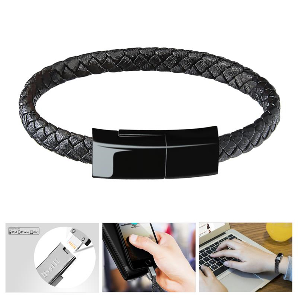 Outdoor Draagbare Lederen Mini Micro USB Armband Charger Data Oplaadkabel Sync Cord Voor iPhone6 6 s Android Type- C Telefoon Kabel