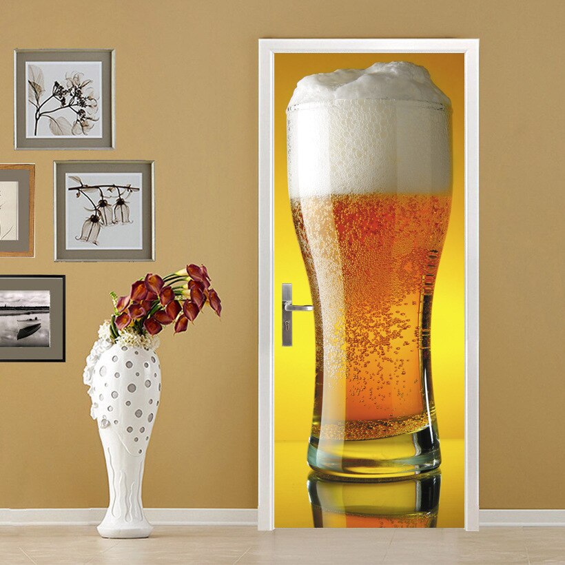 Beer Door Sticker Poster Wall Decal Door Mural Art Bedroom Door Waterproof PVC Bar Sticker DIY Home Decor