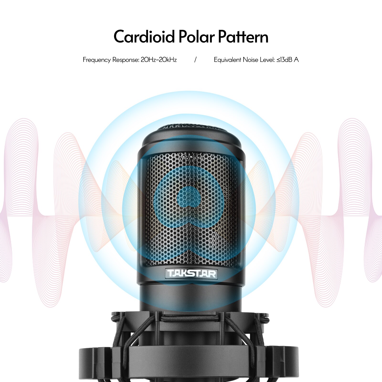 TAKSTAR PC-K320 Side-address Microphone Wired Condenser Mic Cardioid Pickup Pattern with Shock Mount and Tripod for Recording