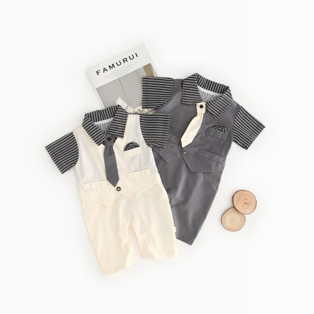 Kids Jongens Gentleman Outfit Past 0-18M Baby Een Stuk Korte Mouw Baby Tie Gestreepte Formele Slijtage bruiloft Baby Boy Romper Oneise