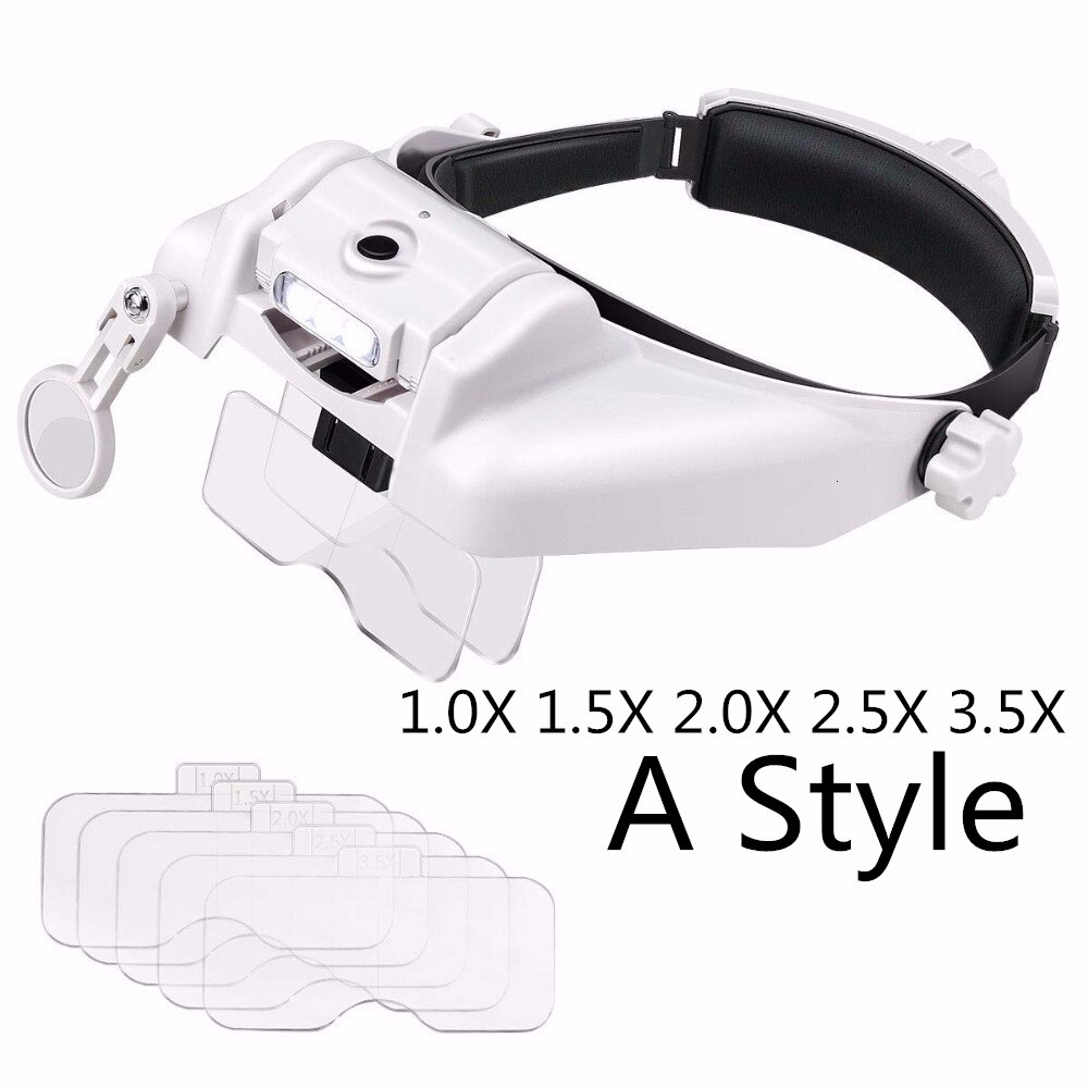 Multi-function Headband Magnifier Loupe Led Head Mounted Magnifying Glass With 5 Replaceable Lenses Watchmaker Repair Tool
