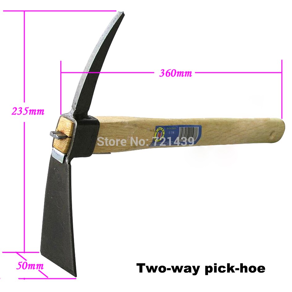 C-MART Tools Tw-way Pick-Hoe with Carbon Steel and Wooden handle Digger Hand Tool FOR Home Garden Farming Agriculture A0969