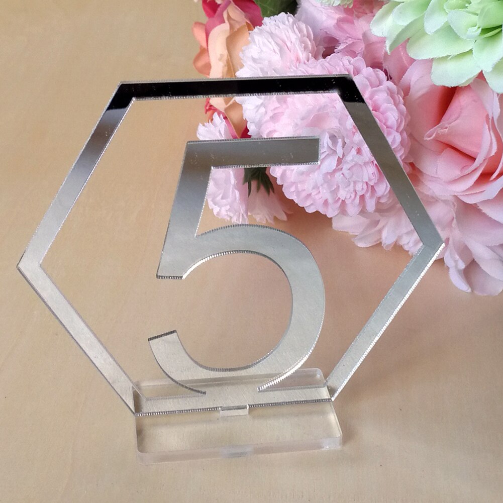 1~10/15/20 Number Table Signs For Wedding Party Decor Silver Or Gold Roman Number Centerpiece Hexagon Table Seat Card #734