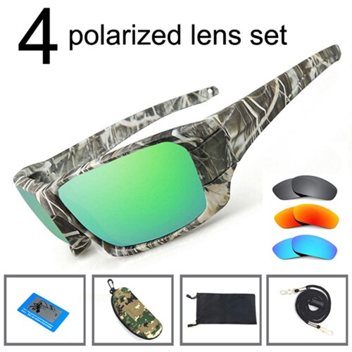 Fiske solglasögon 6 linser polariserad uv lins kamouflage ram män kvinnor sport solglasögon camping kör klämma glasögon: Box med 4 linser